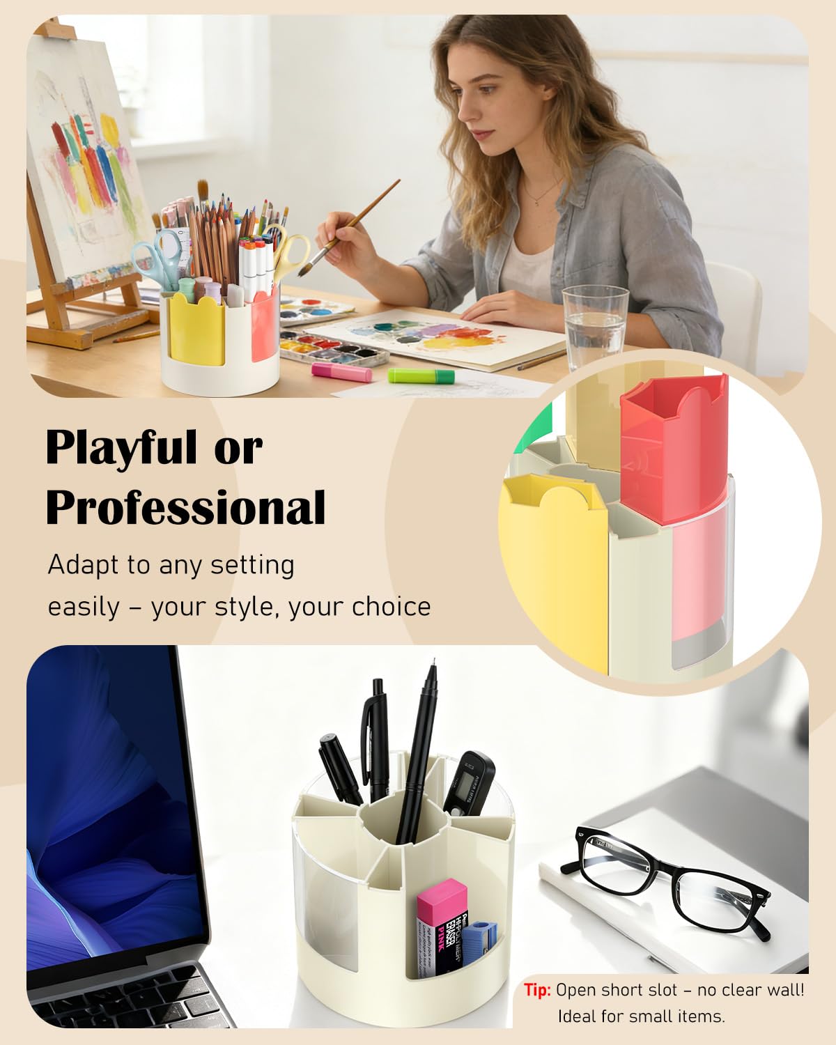 360° Rotating 13-Slot Pen & Pencil Holder, Spinning Desk Organizer