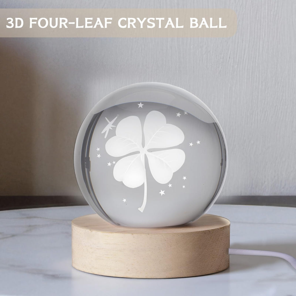 3D Four-Leaf Clover Crystal Ball, 7-Color LED Night Light 60mm