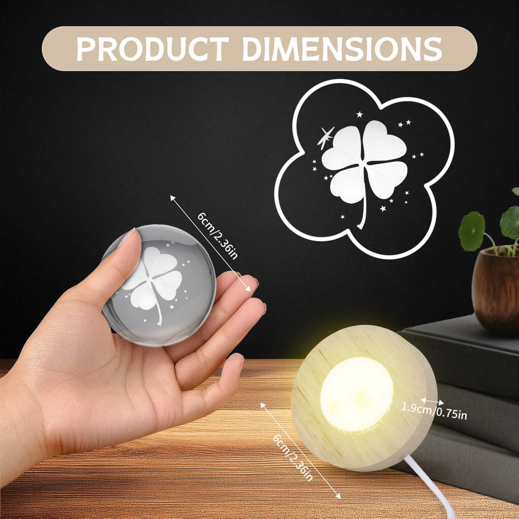 3D Four-Leaf Clover Crystal Ball, 7-Color LED Night Light 60mm