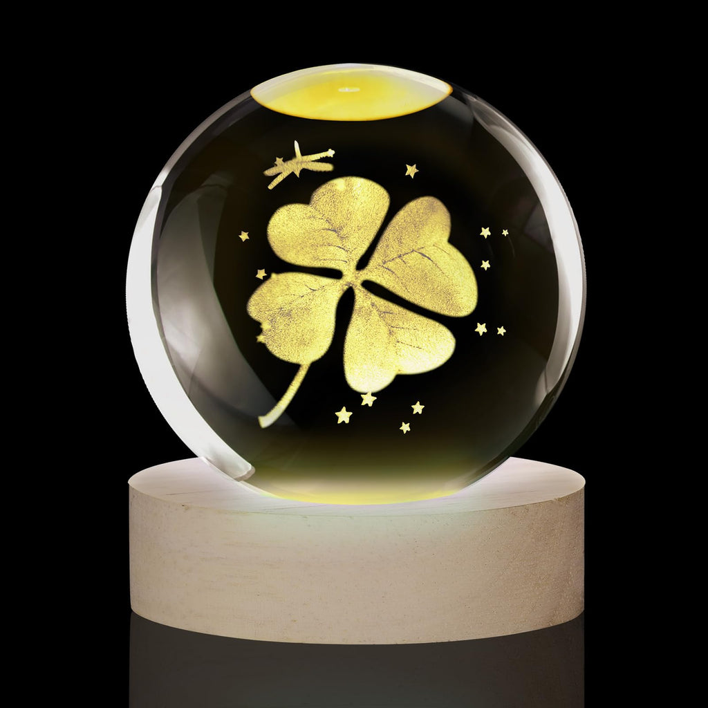 3D Four-Leaf Clover Crystal Ball, 7-Color LED Night Light 60mm