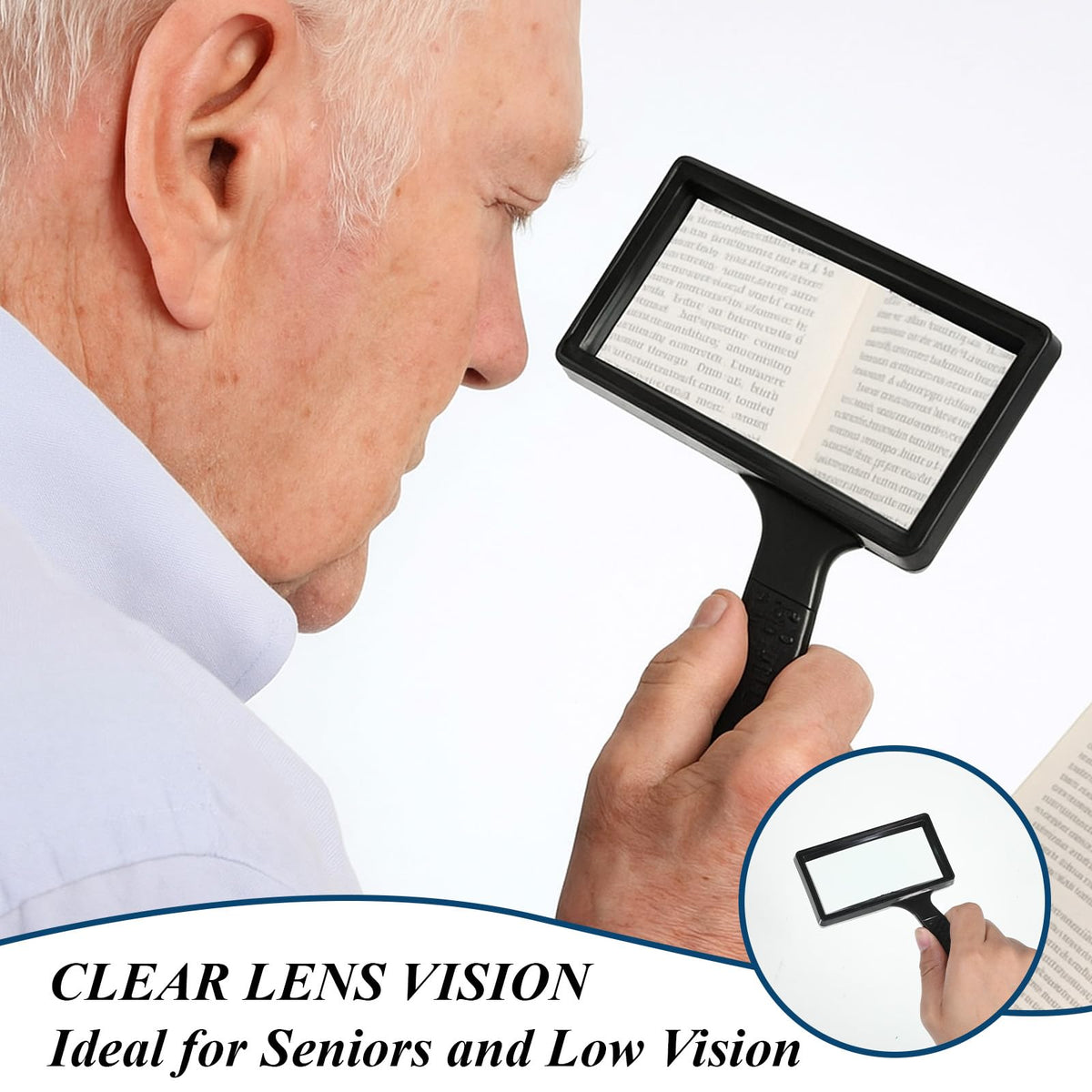 3X Magnifying Glass, Rectangle Reading Magnifier Large Handheld Magnifying Glasses Scratch Resistant Glass Lens for Observation Reading Hobbies Nature Exploration Repair