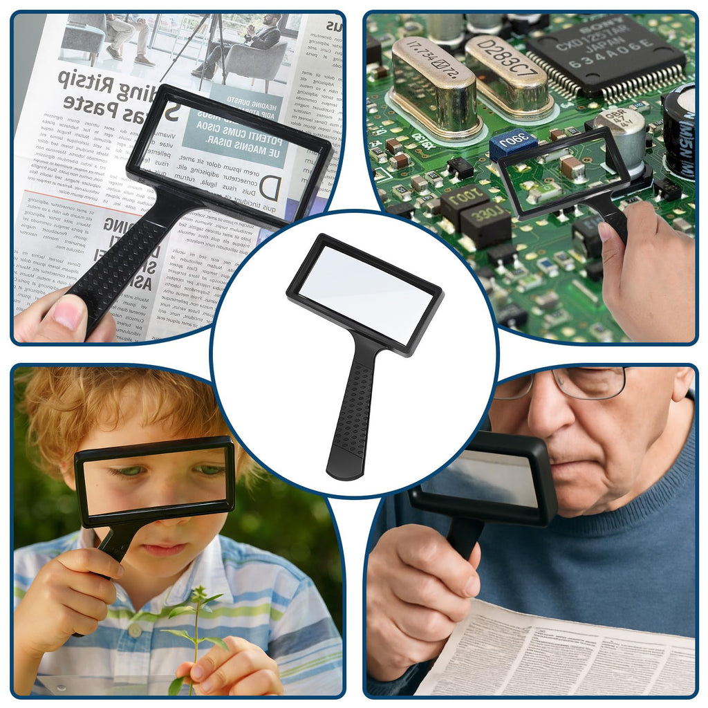 3X Magnifying Glass, Rectangle Reading Magnifier Large Handheld Magnifying Glasses Scratch Resistant Glass Lens for Observation Reading Hobbies Nature Exploration Repair
