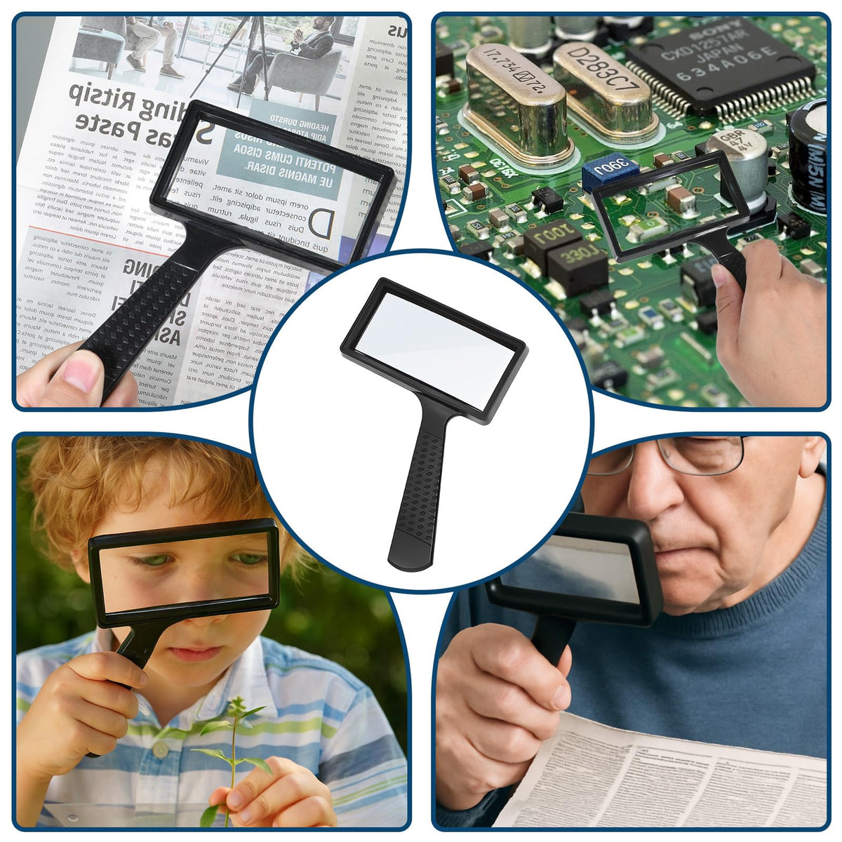 3X Magnifying Glass, Rectangle Reading Magnifier Large Handheld Magnifying Glasses Scratch Resistant Glass Lens for Observation Reading Hobbies Nature Exploration Repair