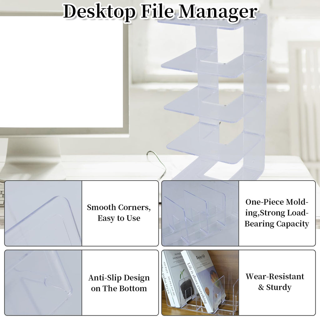 4-Slot Transparent Magazine File Holder with A4 Plastic Folder