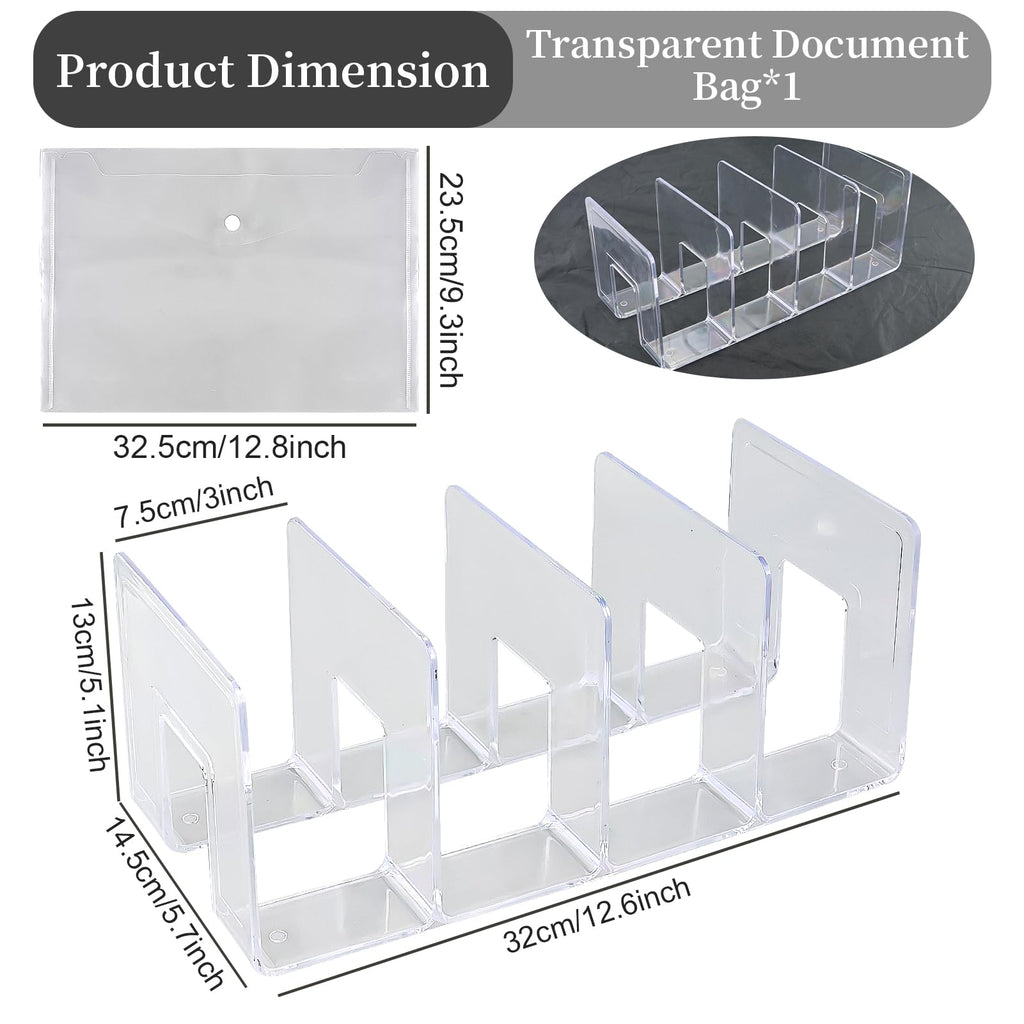 4-Slot Transparent Magazine File Holder with A4 Plastic Folder