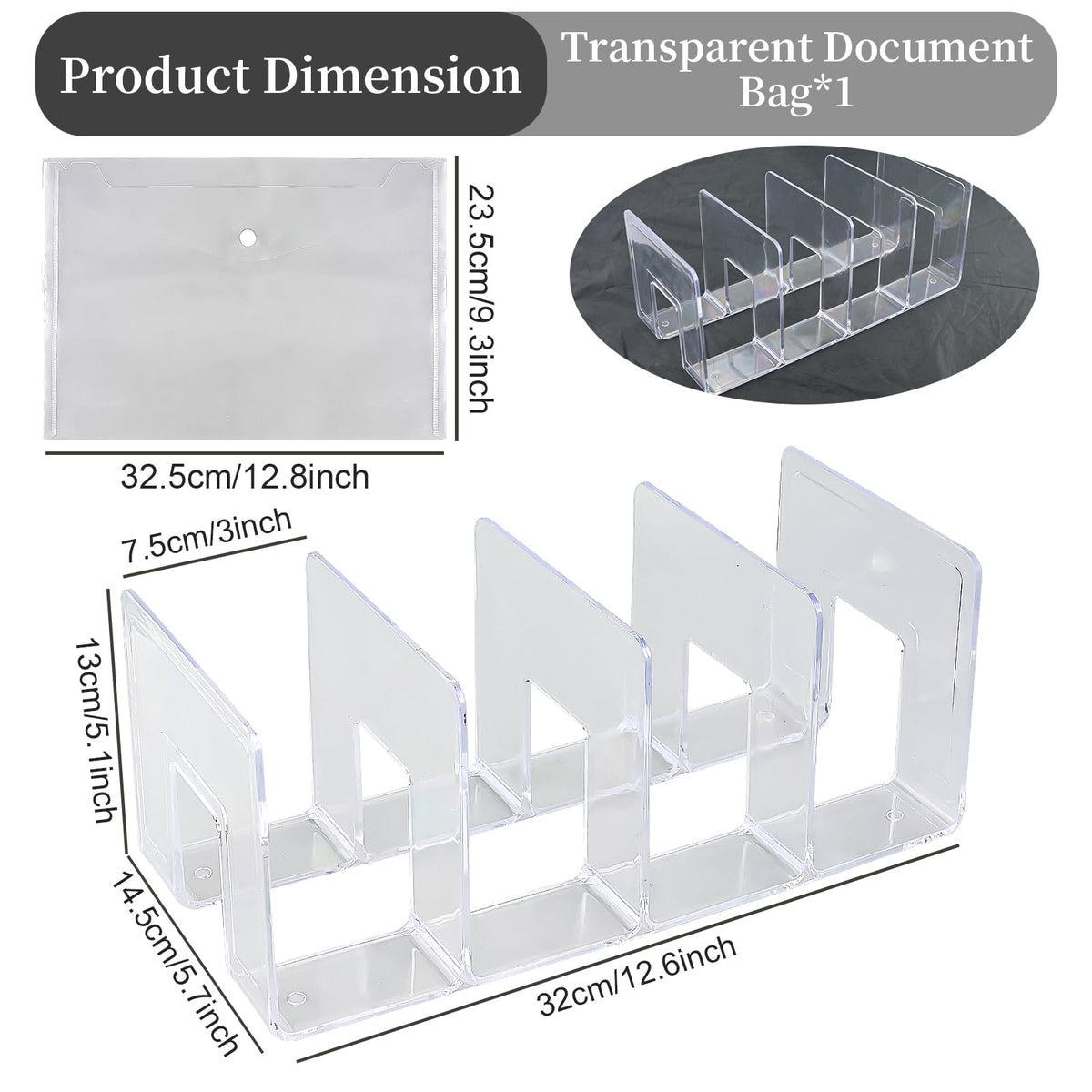 4-Slot Transparent Magazine File Holder with A4 Plastic Folder