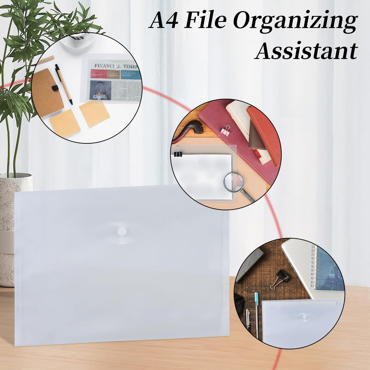 4-Slot Transparent Magazine File Holder with A4 Plastic Folder