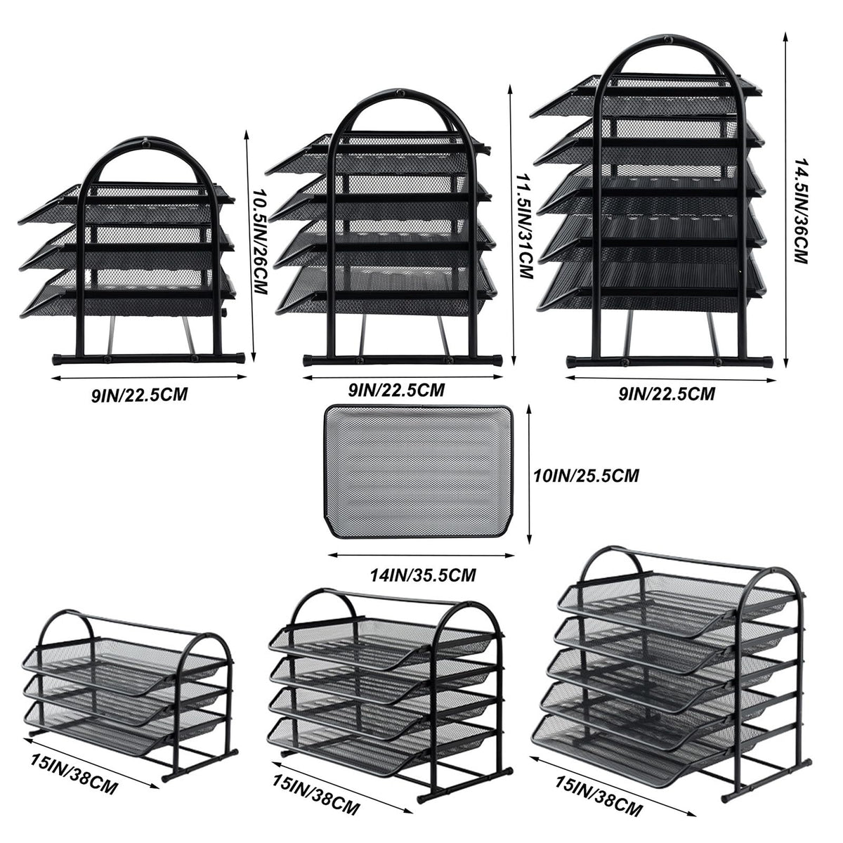 4-Tier Mesh Letter Tray Desk Organizer with Sliding Trays, Black