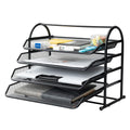 4-Tier Mesh Letter Tray Desk Organizer with Sliding Trays, Black