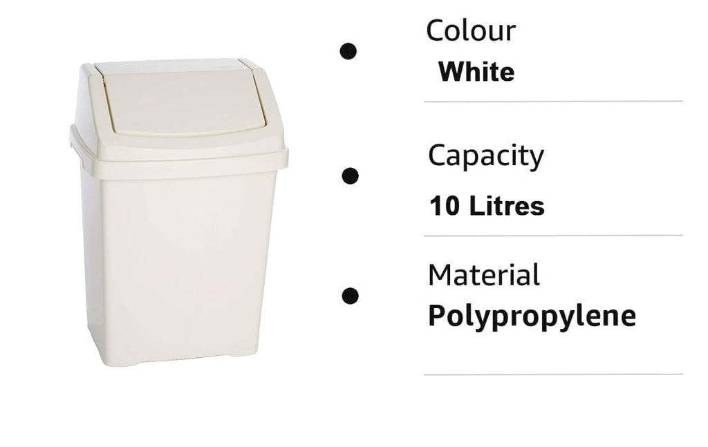 10L Swing Bin White for Home, Kitchen, Office & Bathroom — Swing Lid Trash Can