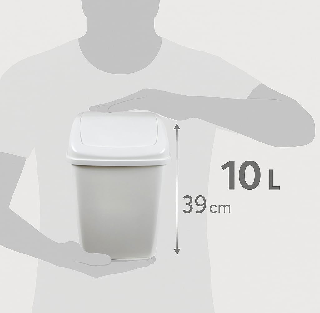 10L Swing Bin White for Home, Kitchen, Office & Bathroom — Swing Lid Trash Can