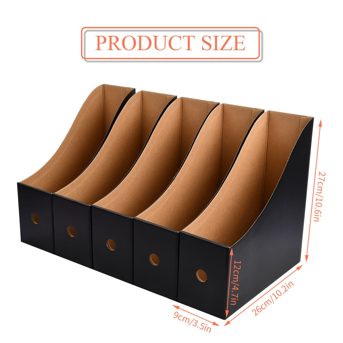 5-Pack Foldable A4 Cardboard Magazine File Holders with Labels (Black)