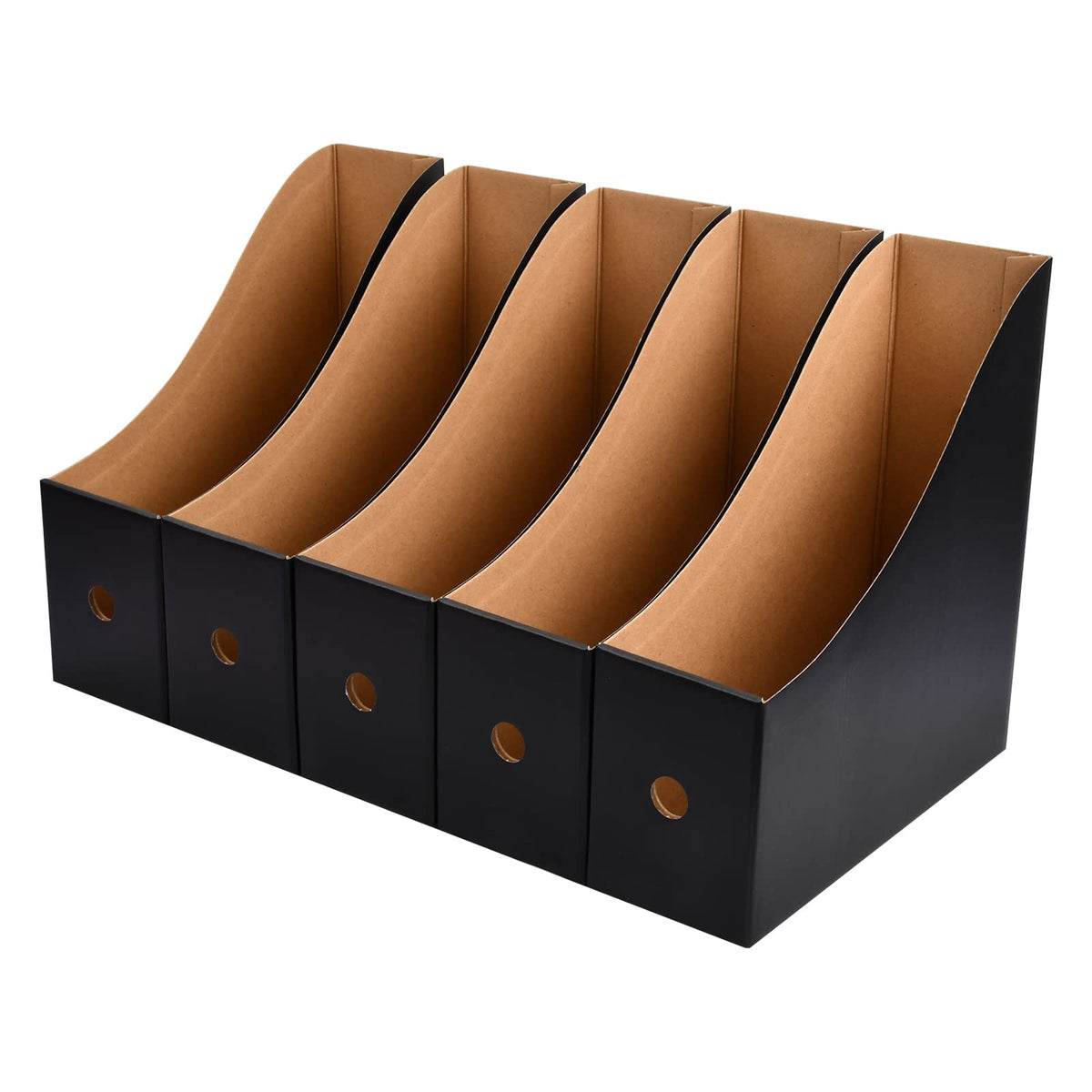 5-Pack Foldable A4 Cardboard Magazine File Holders with Labels (Black)