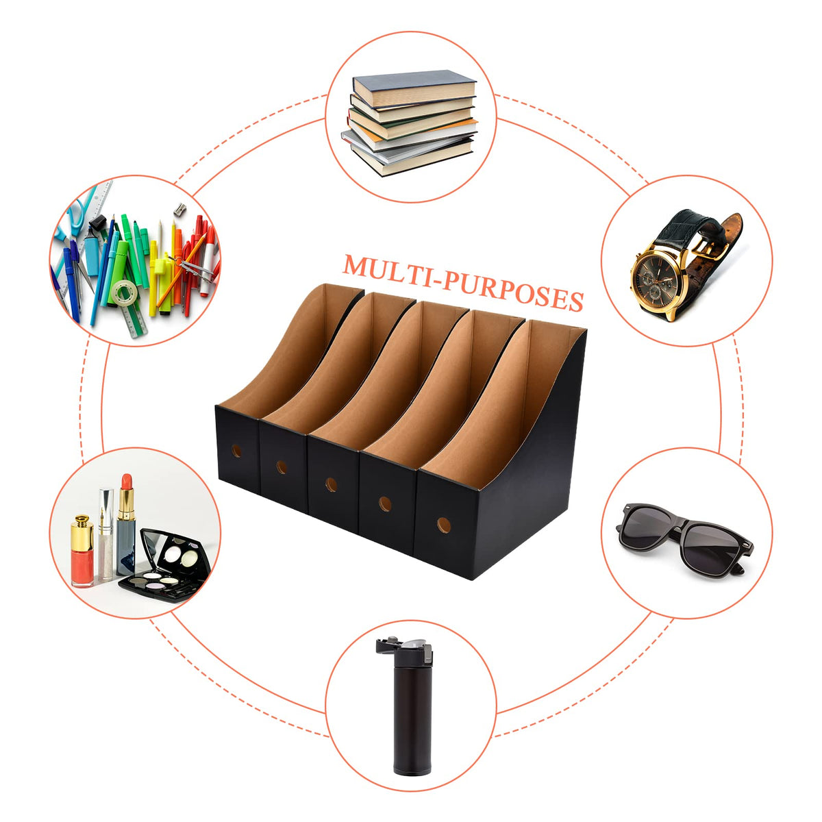 5-Pack Foldable A4 Cardboard Magazine File Holders with Labels (Black)