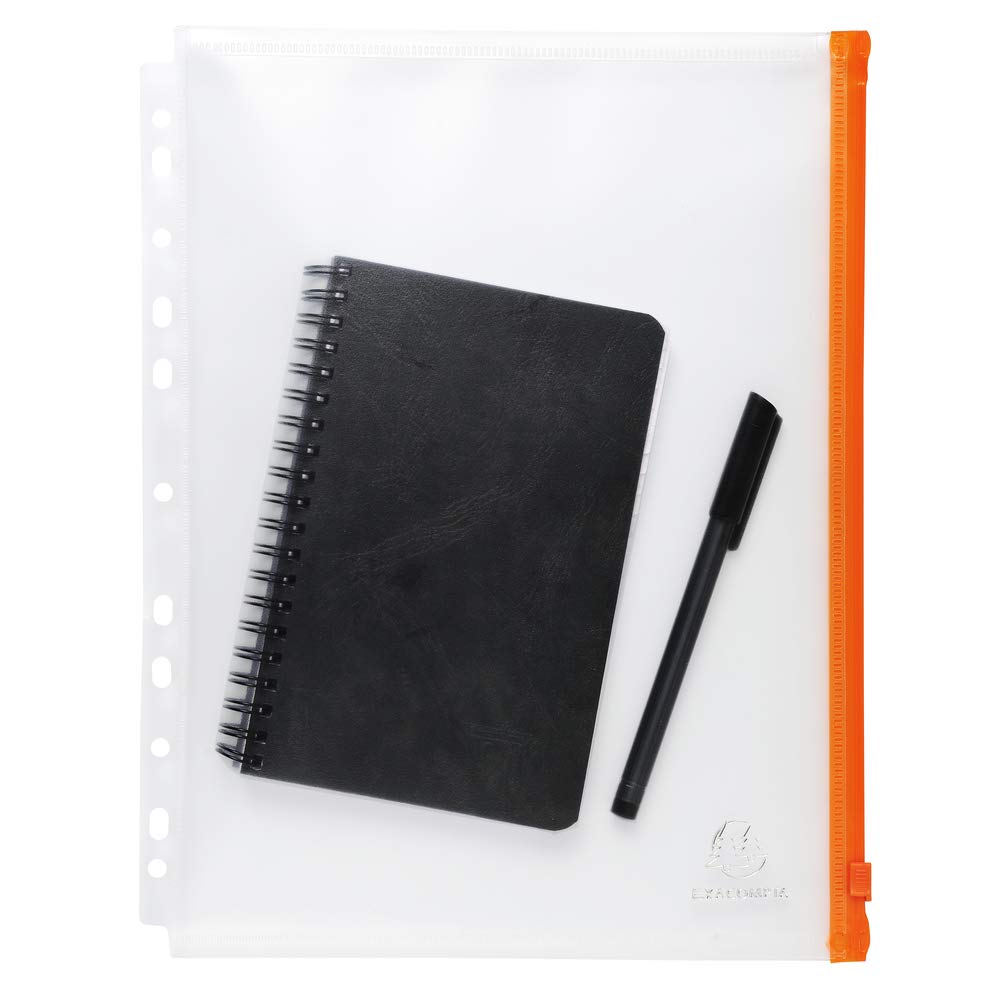 5 Punched A4 Zip Pockets Orange Crystal — Pack of 5