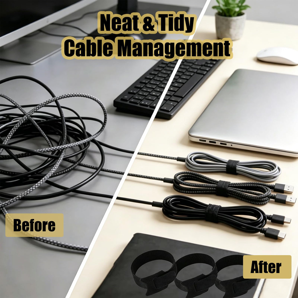 50 Releasable Hook & Loop Cable Ties 12mm×150mm Black