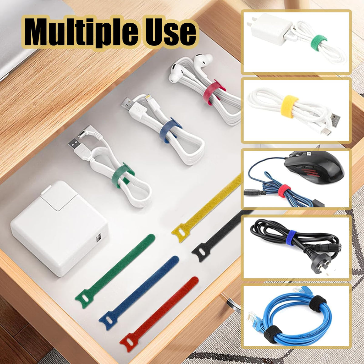 50 Releasable Hook & Loop Cable Ties 12mm×150mm Black