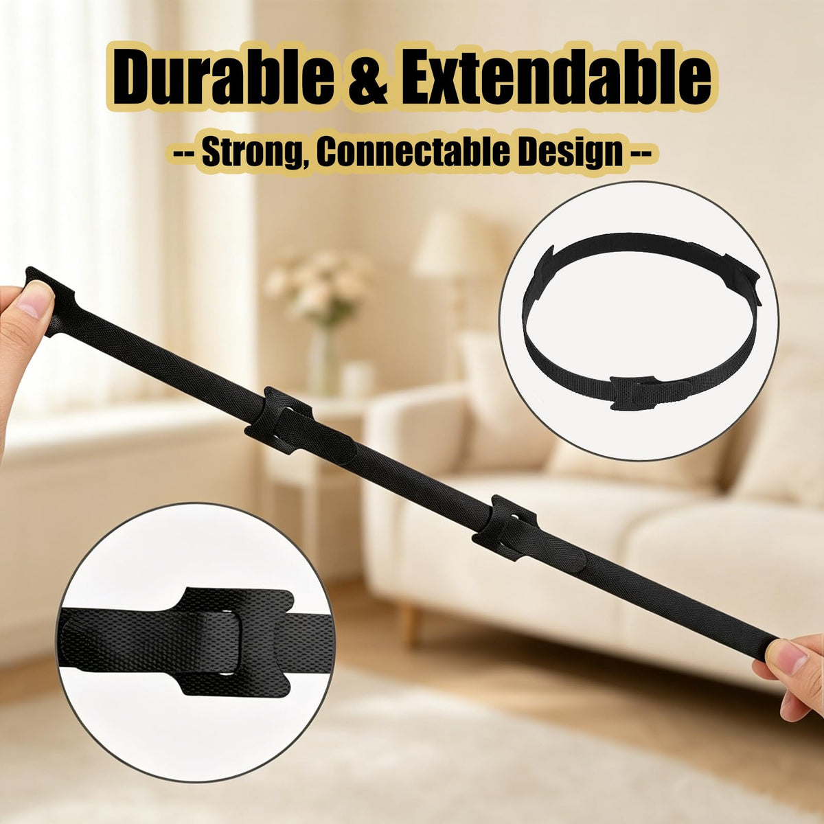 50 Releasable Hook & Loop Cable Ties 12mm×150mm Black