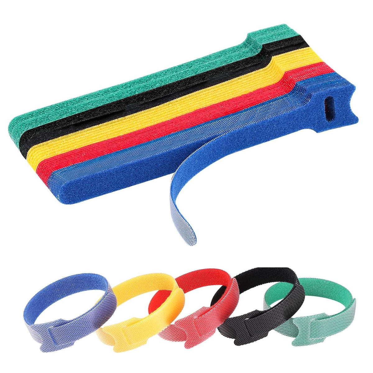 50 Releasable Hook & Loop Cable Ties 12mm×150mm Black