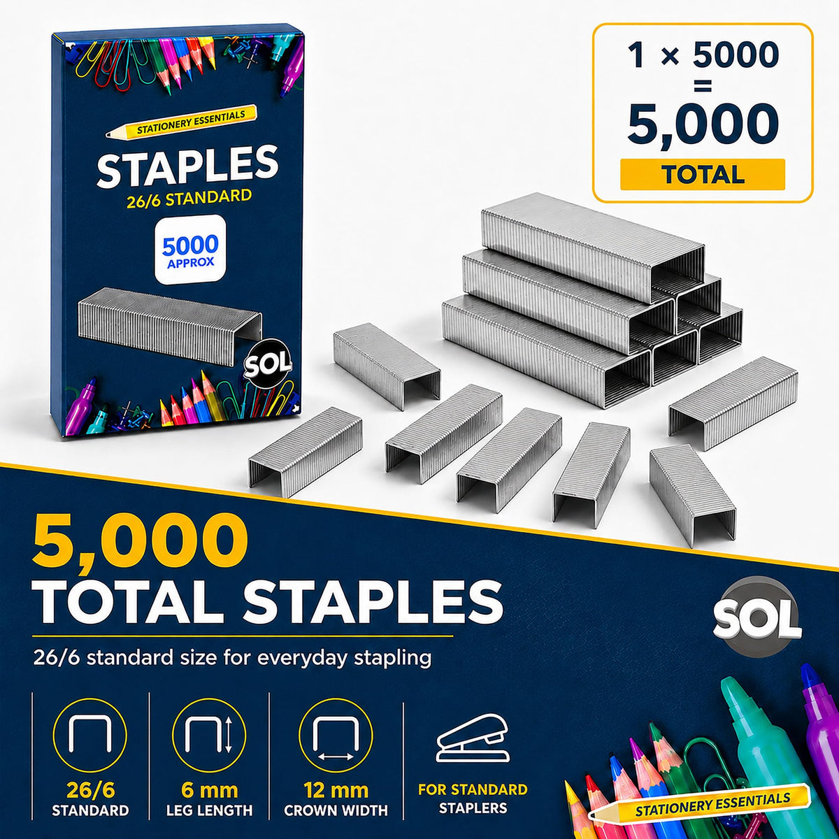 5000-Pack 26/6 Standard Staples Compatible with Standard Staplers