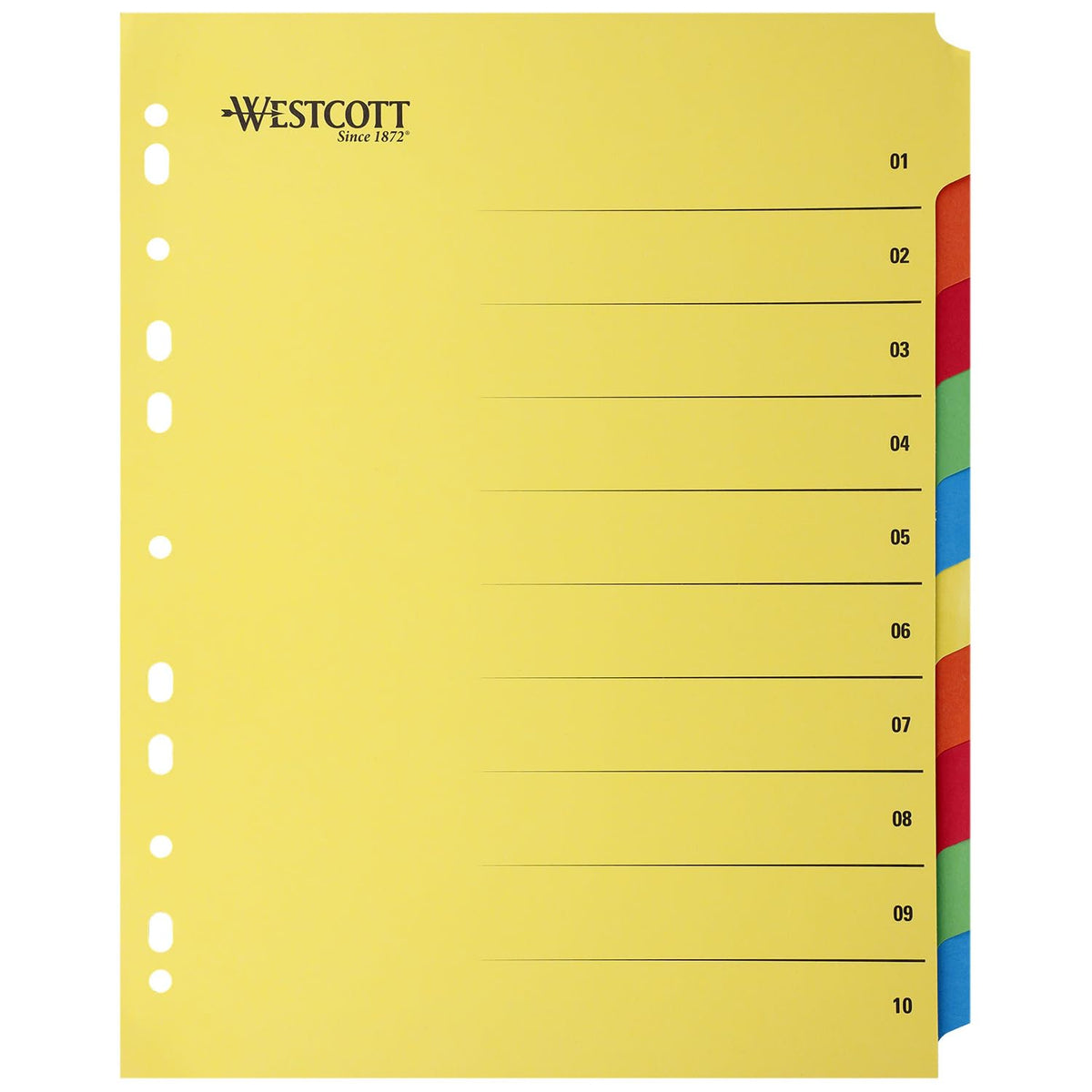 Folder Register for A4 Plastic Wallets — Extra‑Wide, 10 Coloured Tabs, 230g/m²