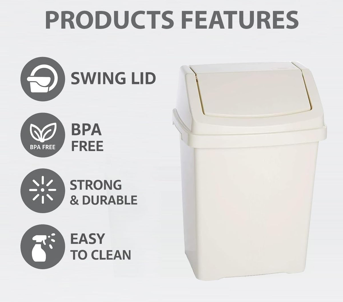 10L Swing Bin White for Home, Kitchen, Office & Bathroom — Swing Lid Trash Can