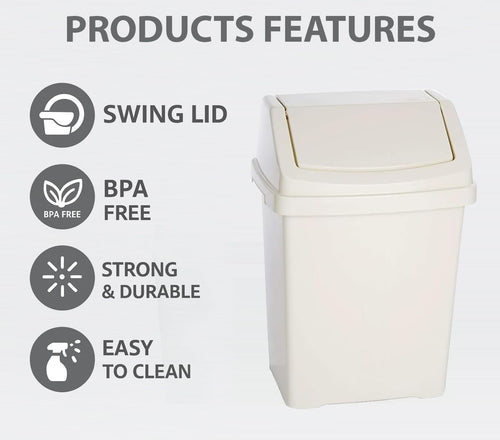 10L Swing Bin White for Home, Kitchen, Office & Bathroom — Swing Lid Trash Can