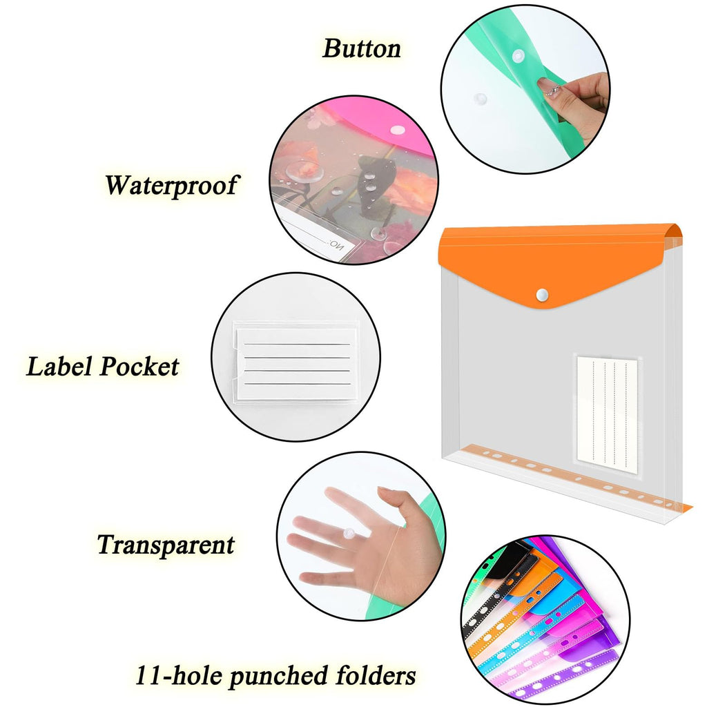 6-Pack A4 Punched Plastic Wallets File Folders, Assorted Colors, Side Opening