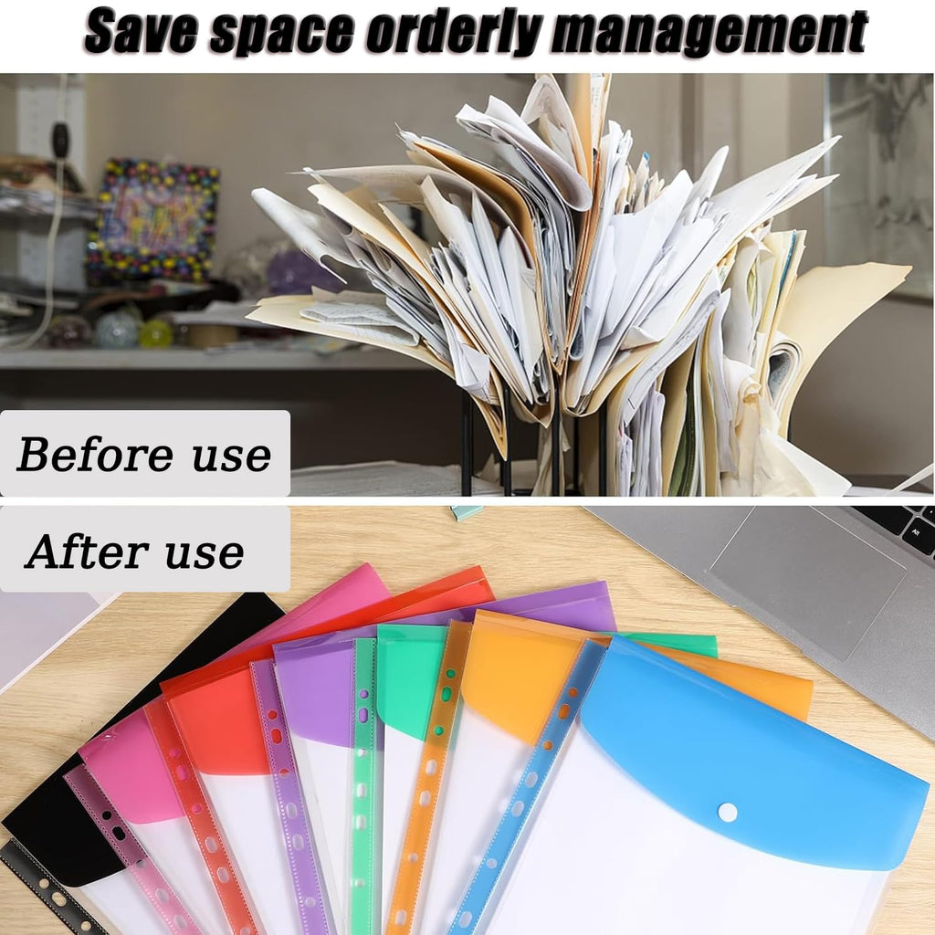 6-Pack A4 Punched Plastic Wallets File Folders, Assorted Colors, Side Opening