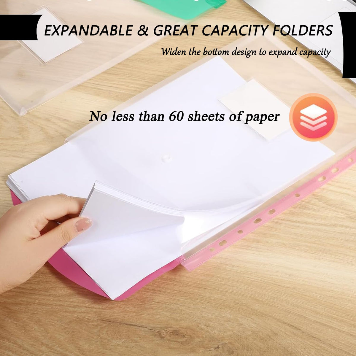 6-Pack A4 Punched Plastic Wallets File Folders, Assorted Colors, Side Opening
