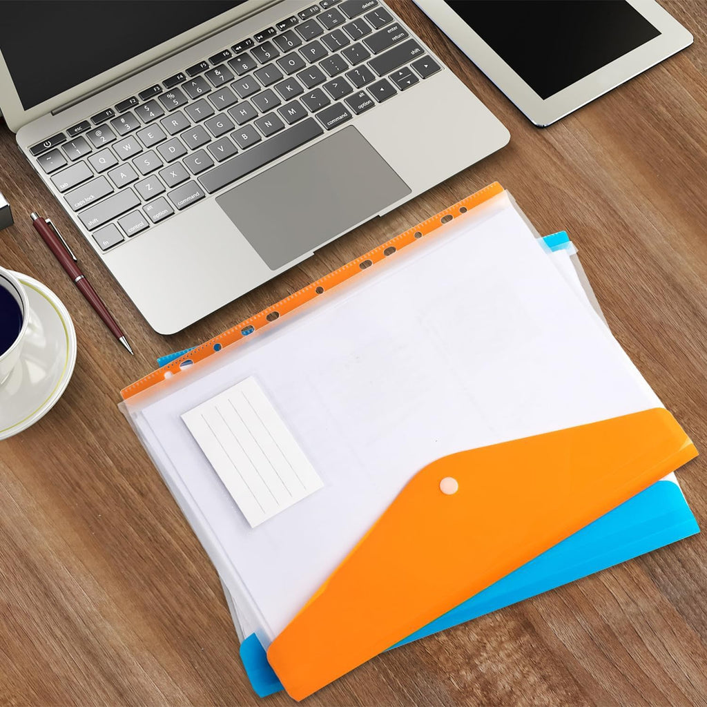 6-Pack A4 Punched Plastic Wallets File Folders, Assorted Colors, Side Opening