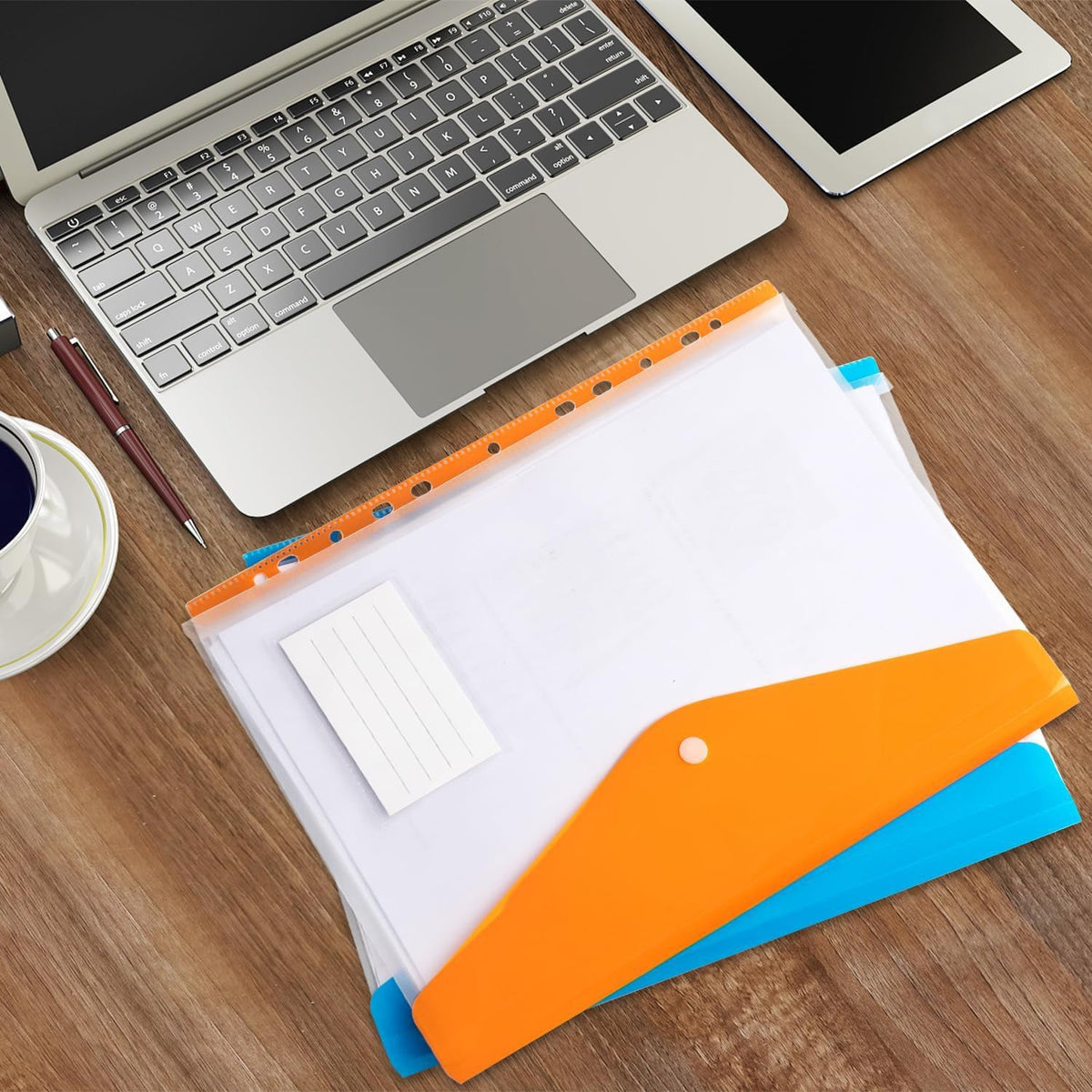 6-Pack A4 Punched Plastic Wallets File Folders, Assorted Colors, Side Opening