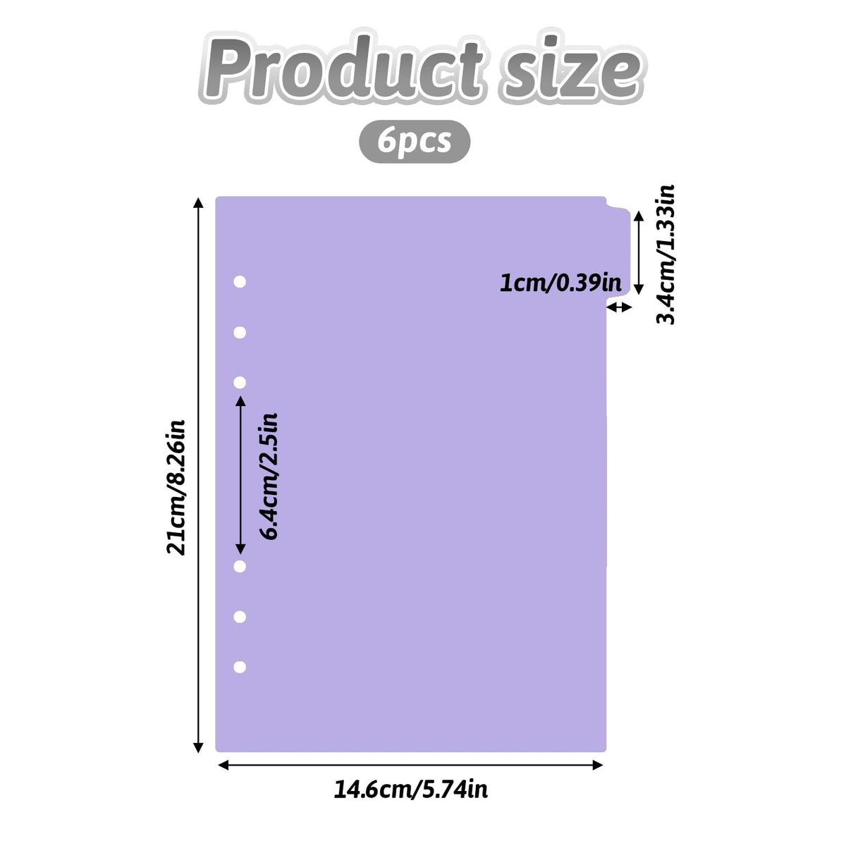 6-Pack A5 6-Ring Binder Dividers with Tabs — Purple