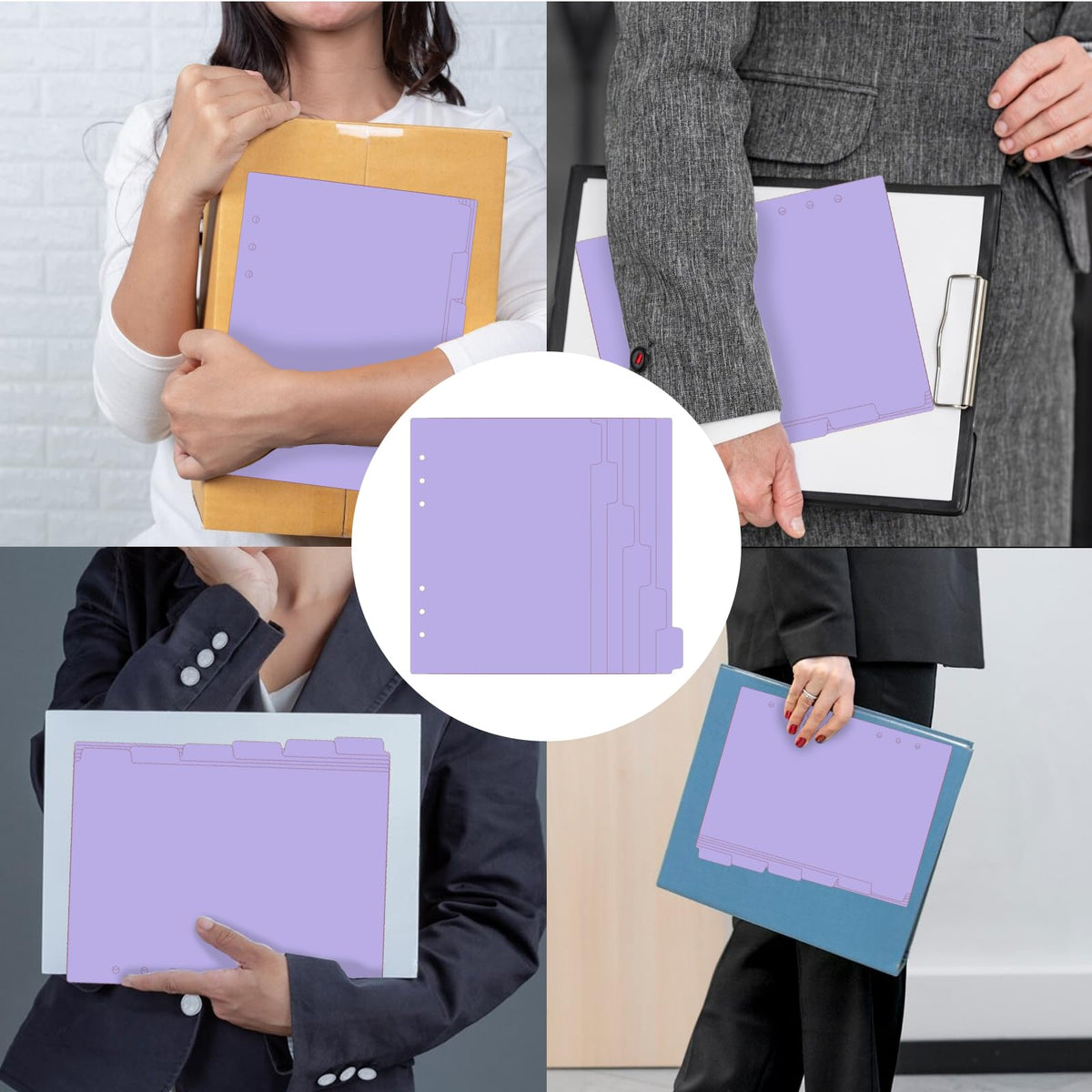 6-Pack A5 6-Ring Binder Dividers with Tabs — Purple