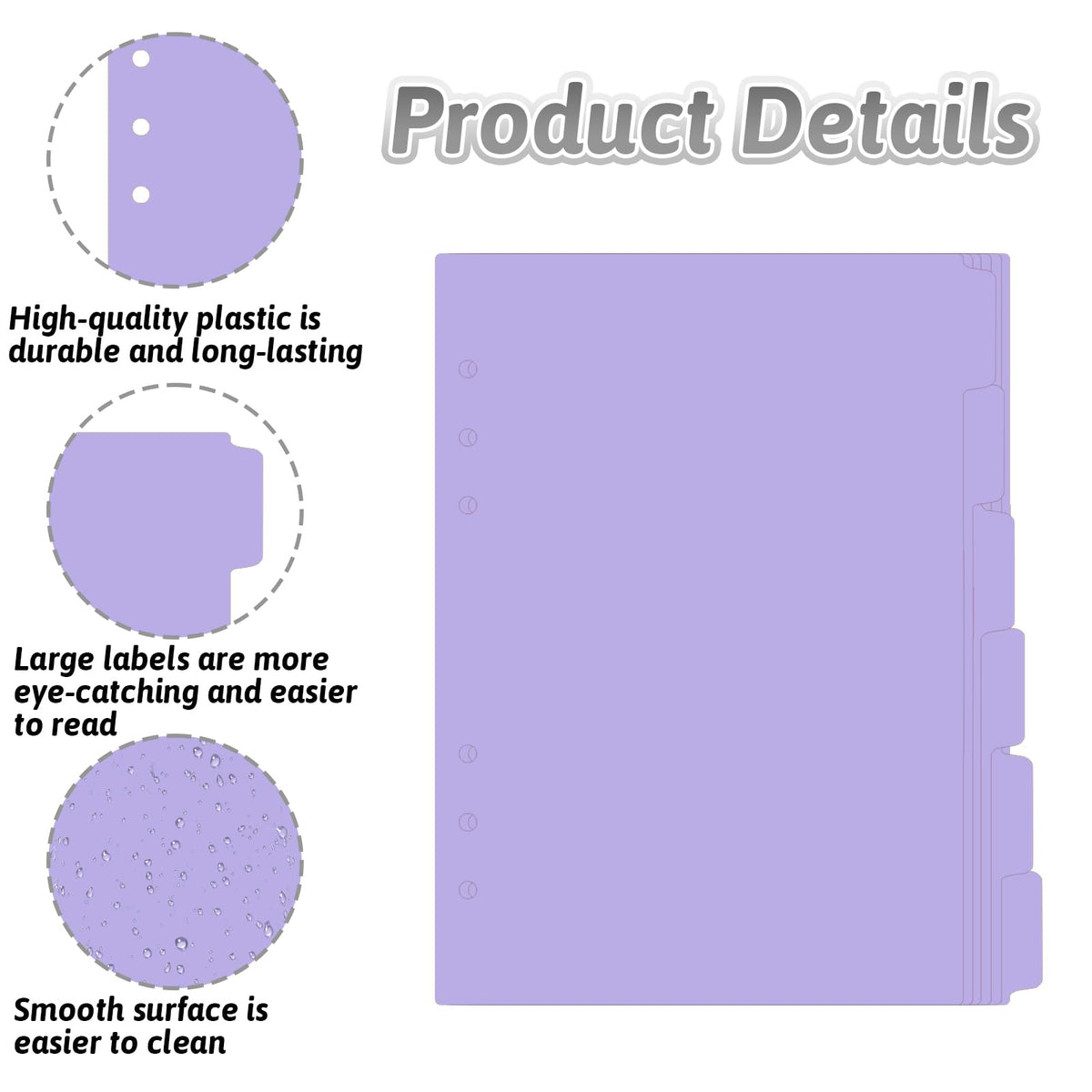 6-Pack A5 6-Ring Binder Dividers with Tabs — Purple