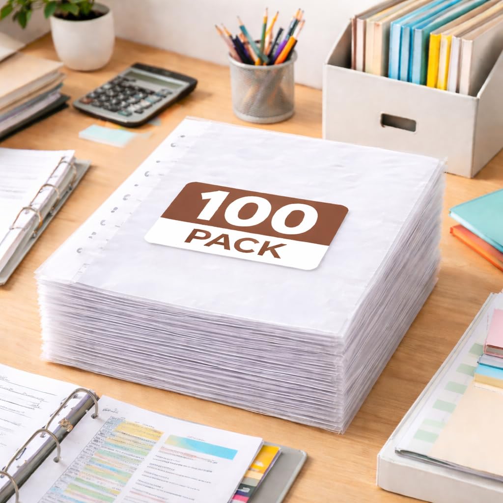 60 Micron A4 Punched Clear Plastic Wallets — 100-Pack