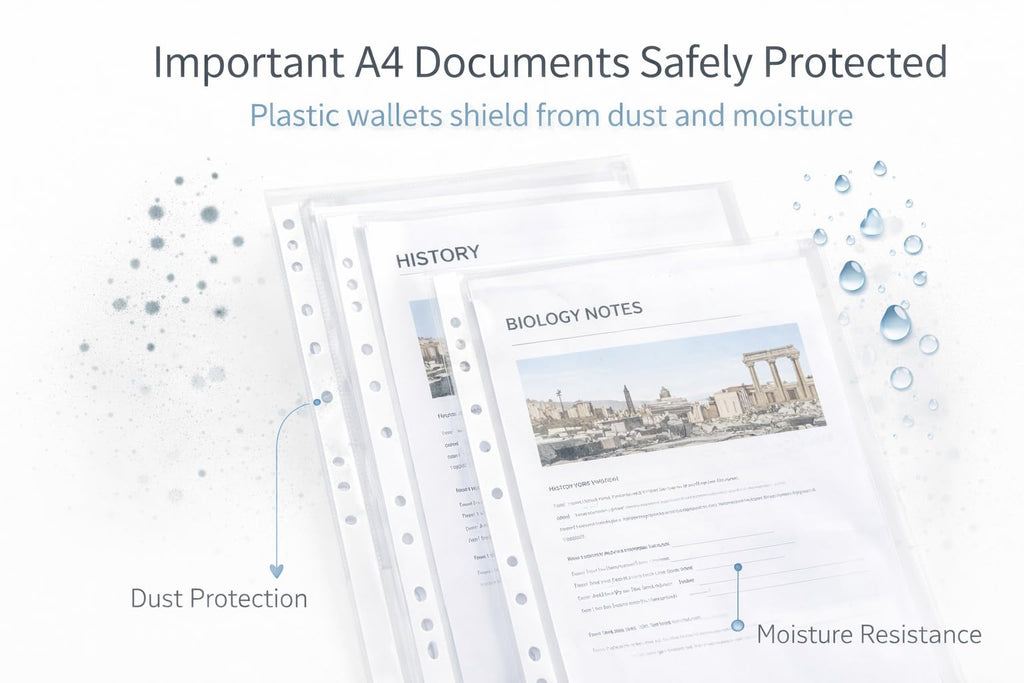 60 Micron A4 Punched Clear Plastic Wallets — 100-Pack