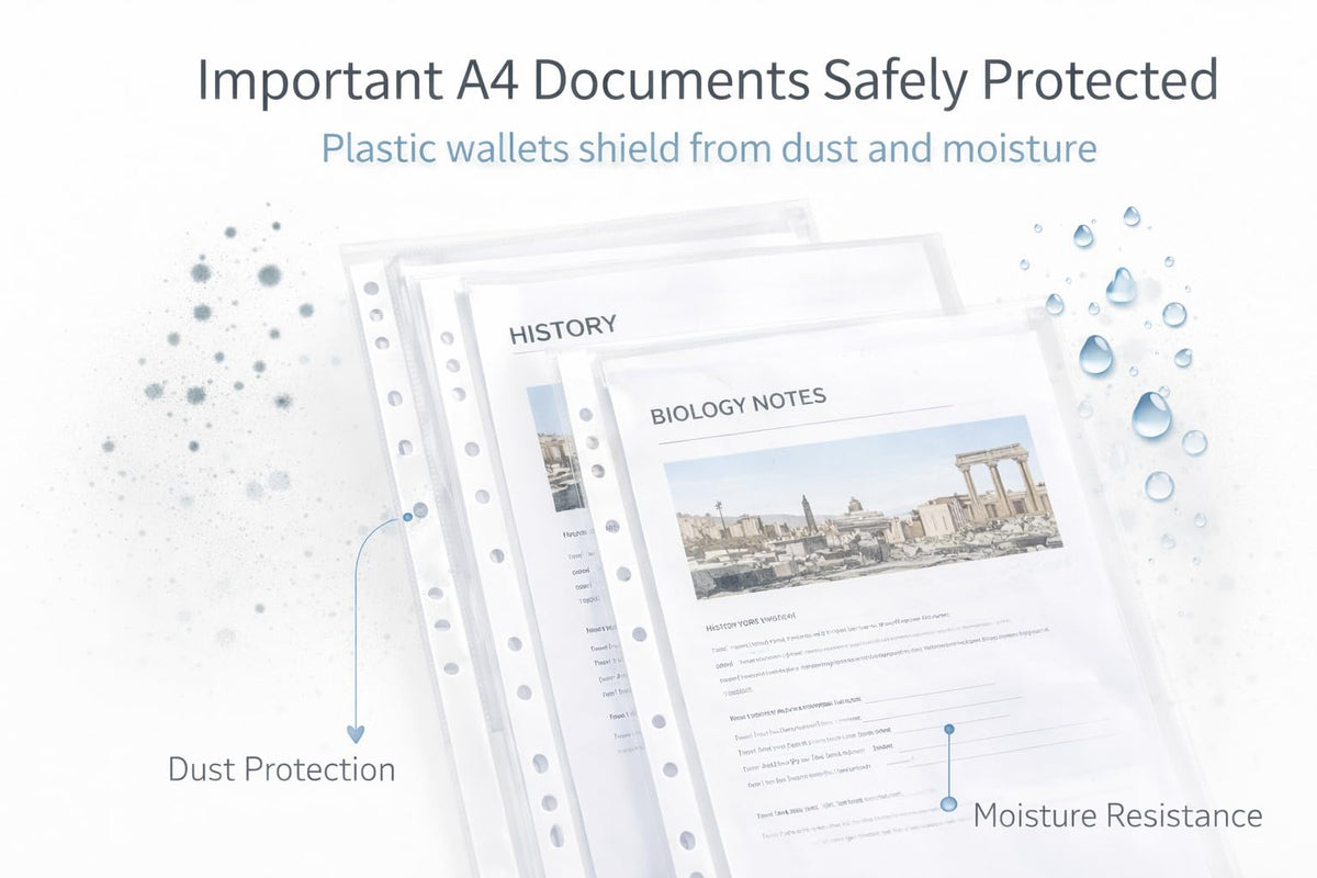 60 Micron A4 Punched Clear Plastic Wallets — 100-Pack