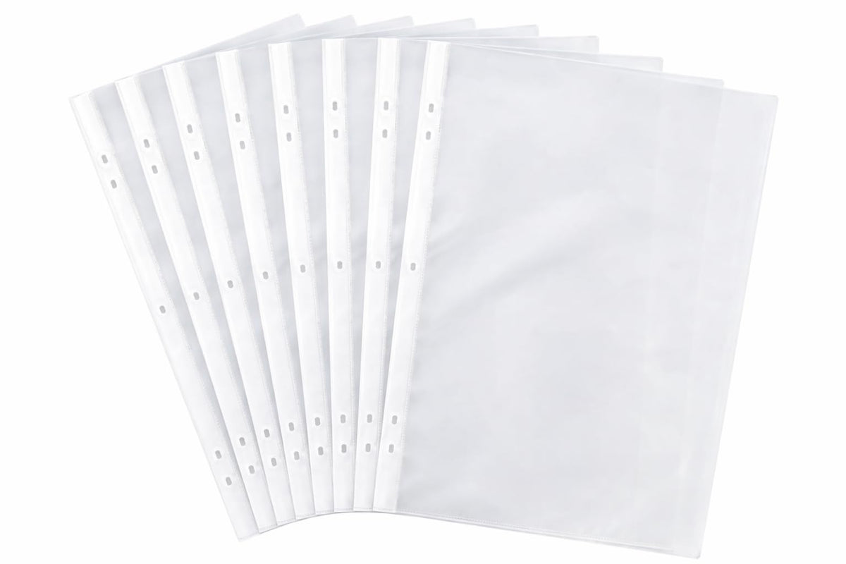 60 Micron A4 Punched Clear Plastic Wallets — 100-Pack