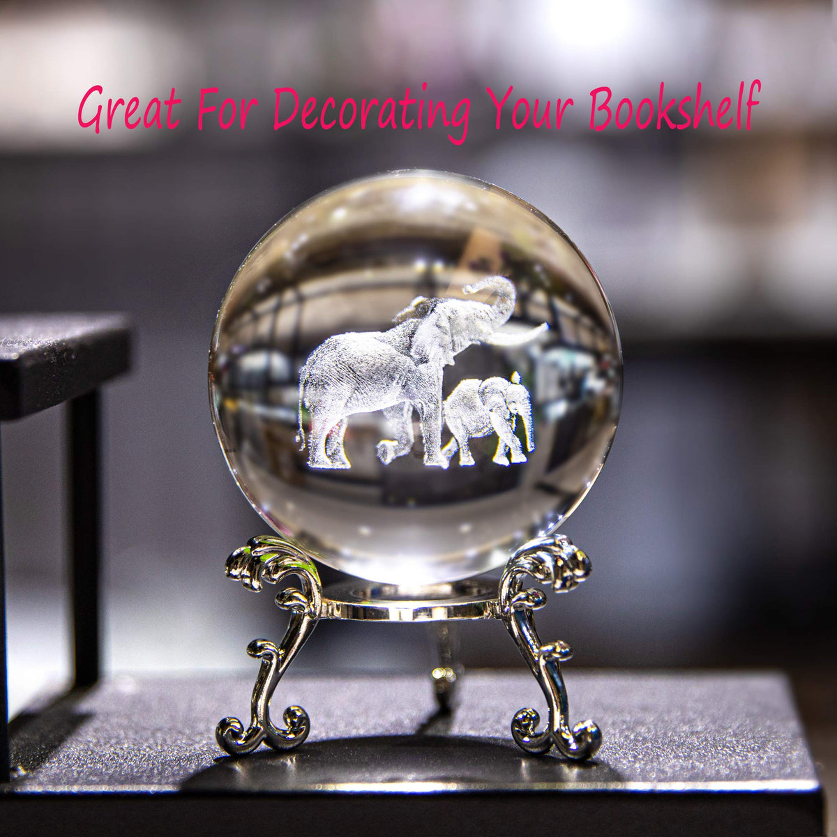 60mm 3D Elephant Crystal Ball with Stand - Laser Engraved K9 Glass
