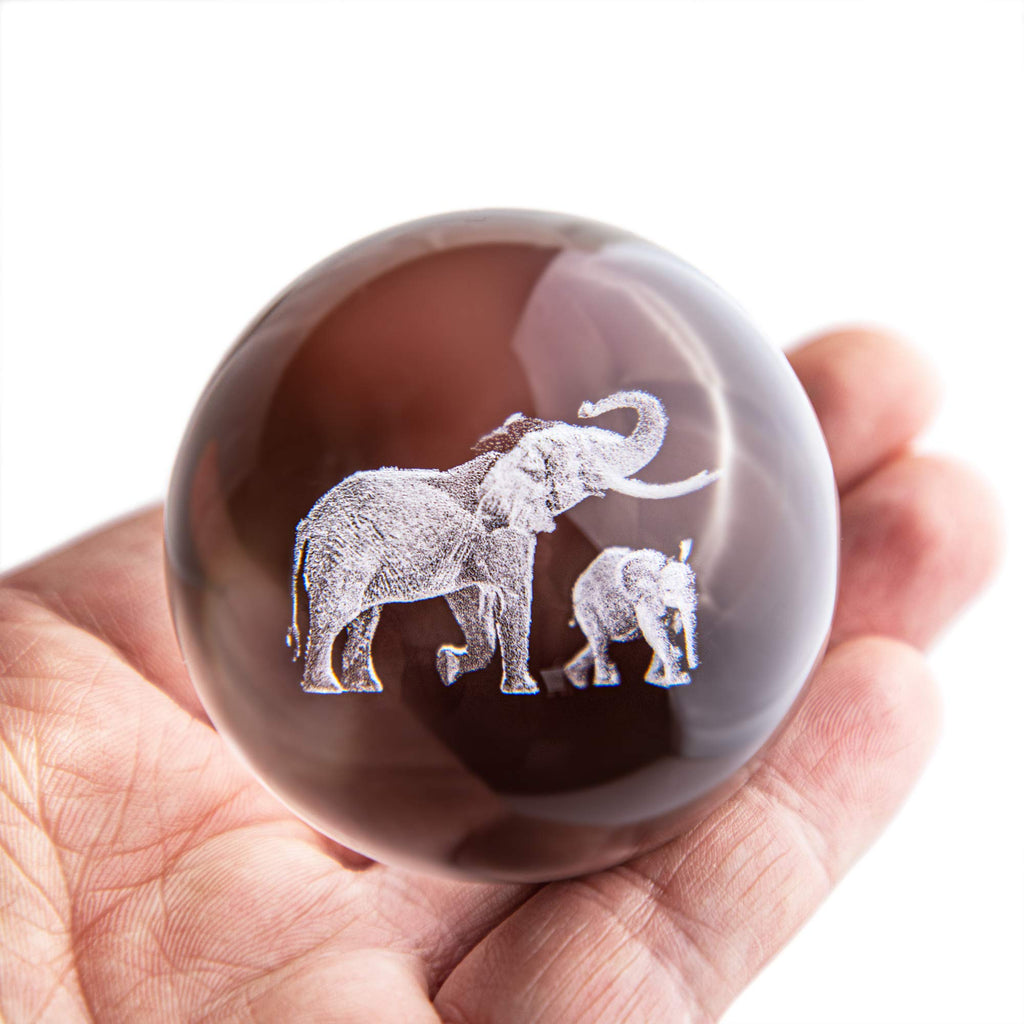 60mm 3D Elephant Crystal Ball with Stand - Laser Engraved K9 Glass