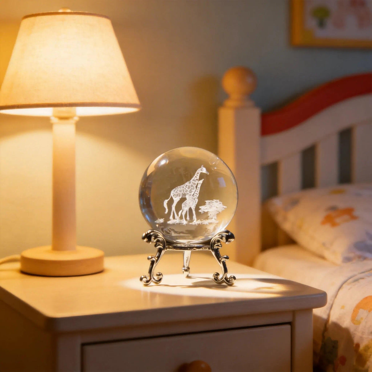 60mm 3D Laser-Engraved Mom & Baby Giraffe Crystal Ball Paperweight
