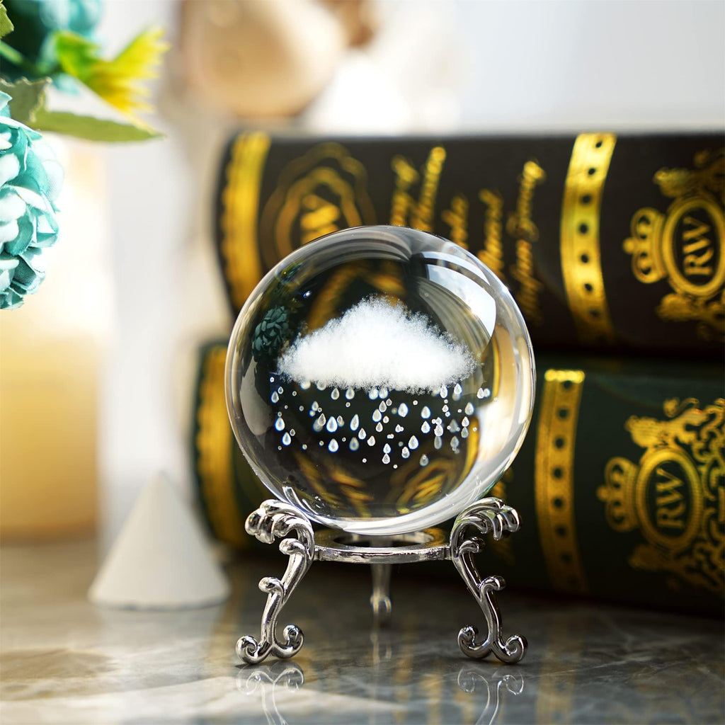 60mm 3D Rain Cloud Crystal Ball Paperweight with Silver Base