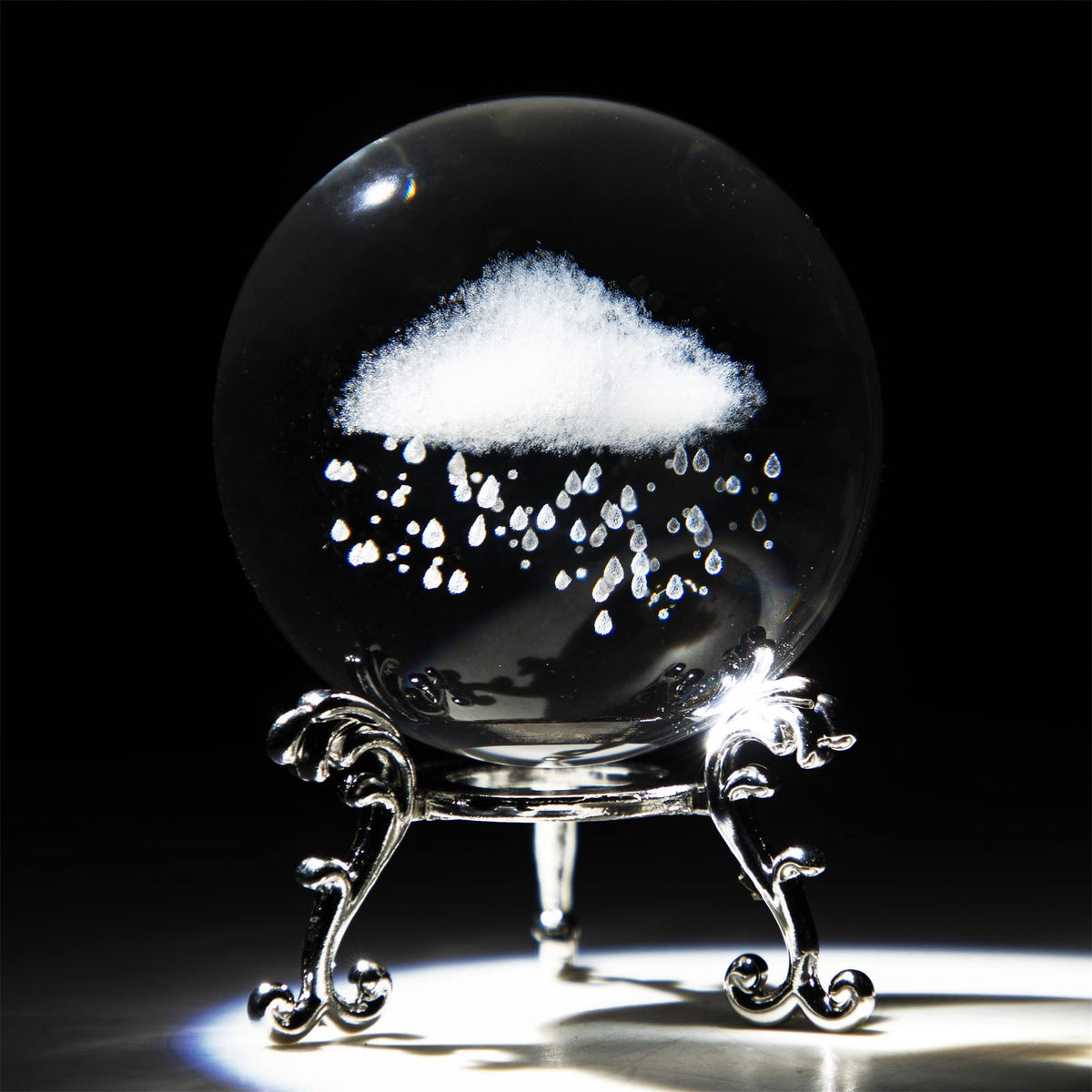 60mm 3D Rain Cloud Crystal Ball Paperweight with Silver Base