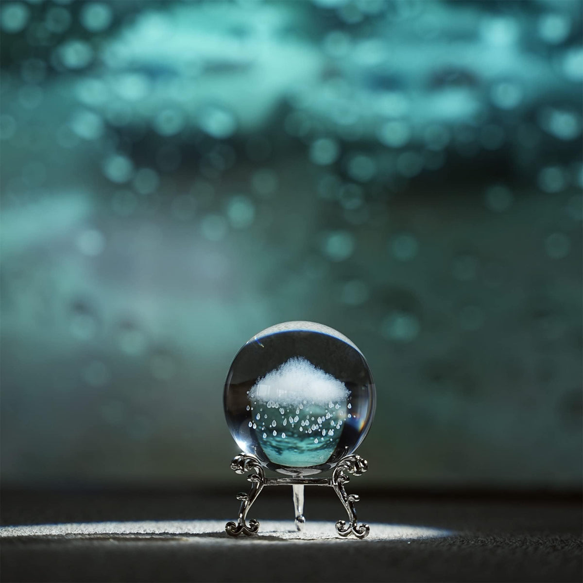 60mm 3D Rain Cloud Crystal Ball Paperweight with Silver Base
