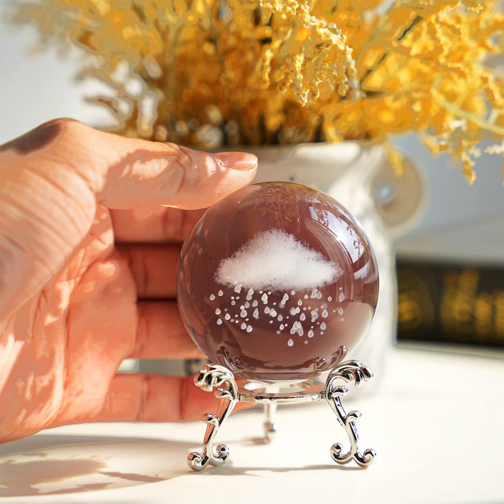 60mm 3D Rain Cloud Crystal Ball Paperweight with Silver Base
