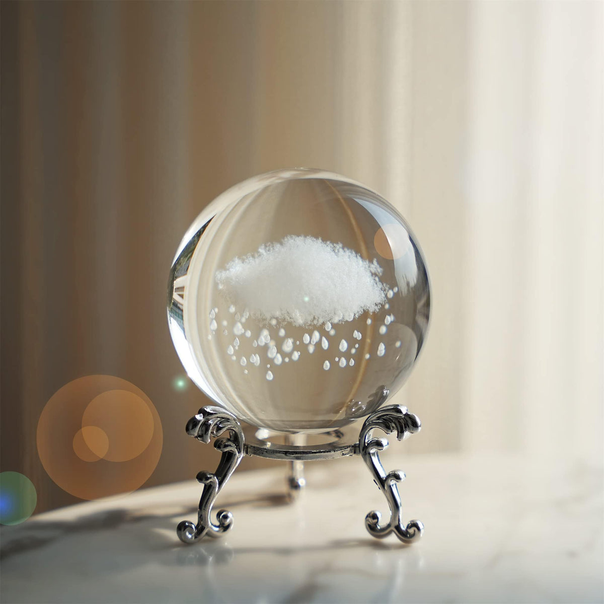 60mm 3D Rain Cloud Crystal Ball Paperweight with Silver Base