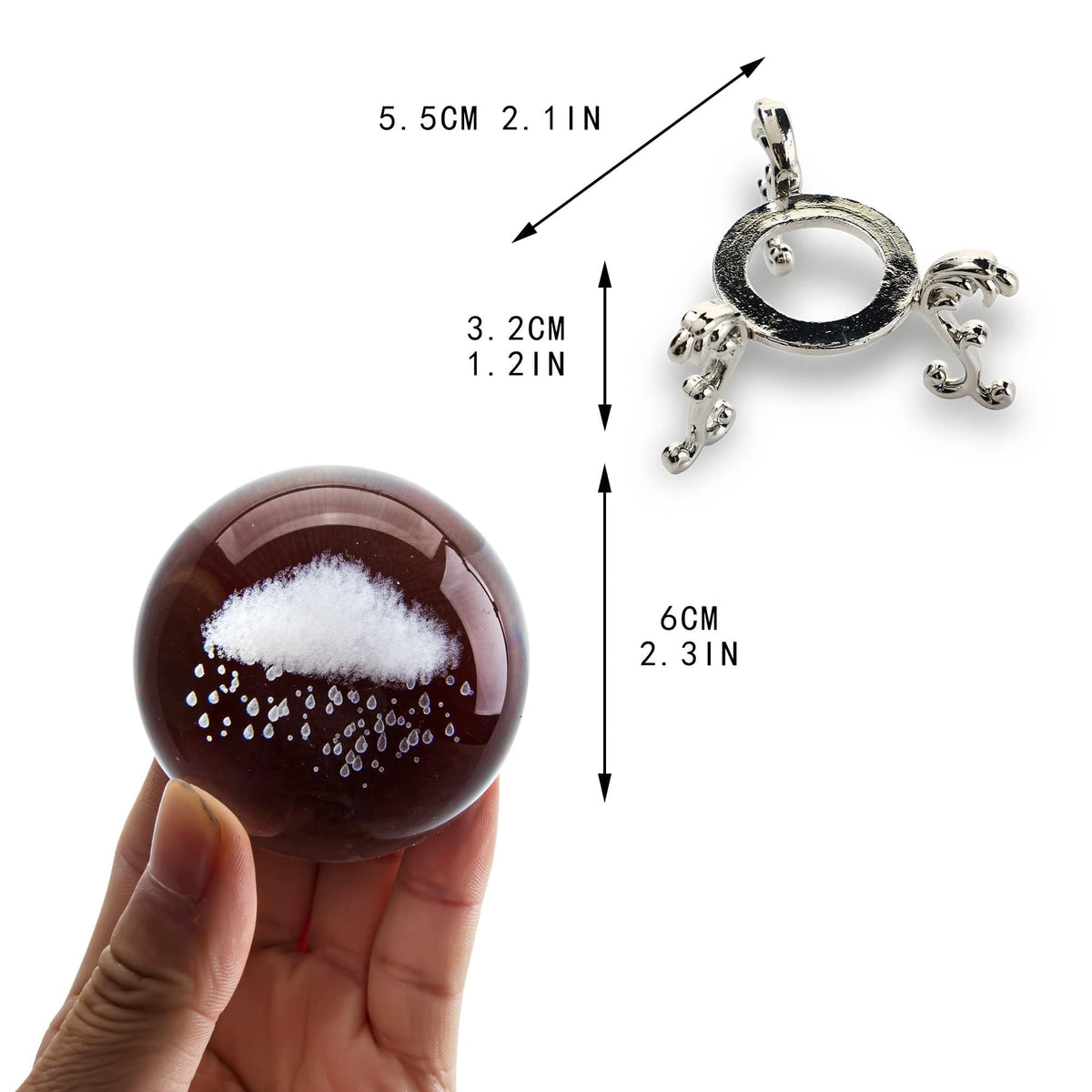 60mm 3D Rain Cloud Crystal Ball Paperweight with Silver Base