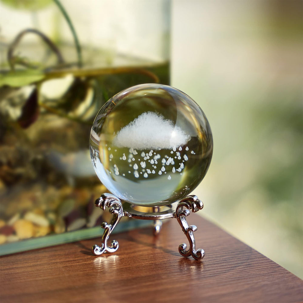 60mm 3D Rain Cloud Crystal Ball Paperweight with Silver Base