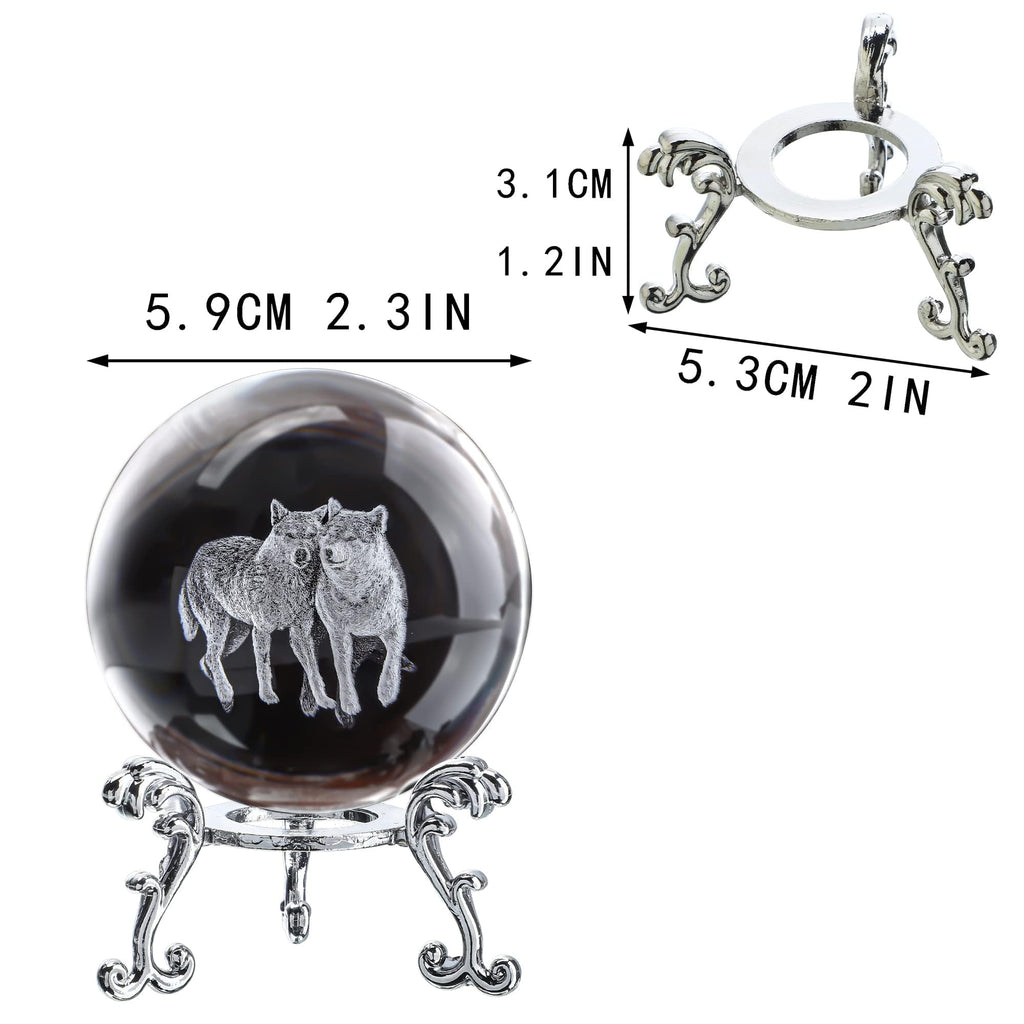 60mm Wolf Couple Crystal Ball Paperweight Desktop Decor